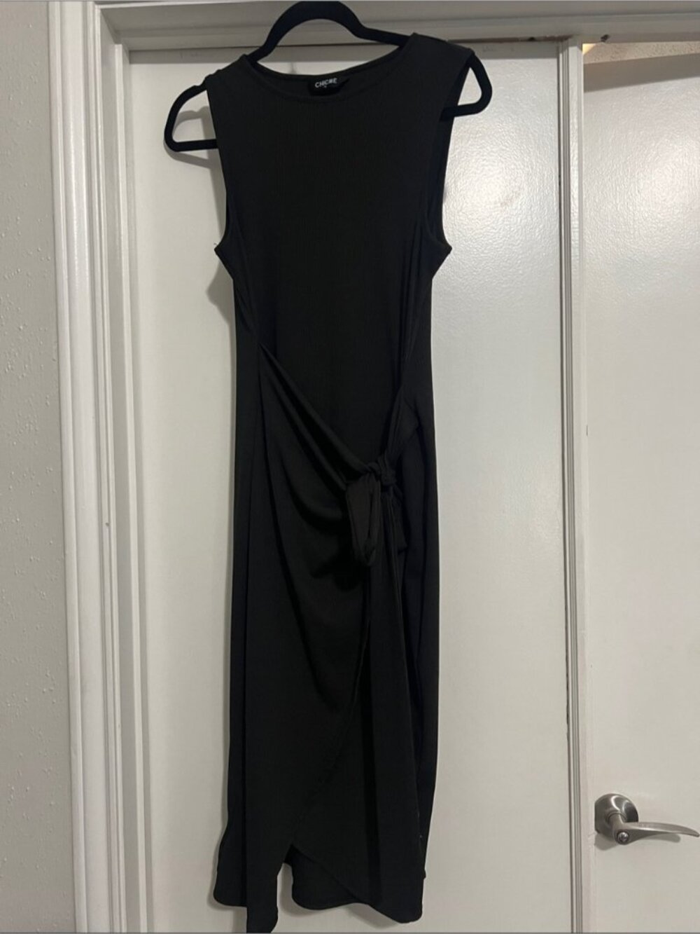 Chicme Black fitted,sleeveless Midi Dress with Side Tie